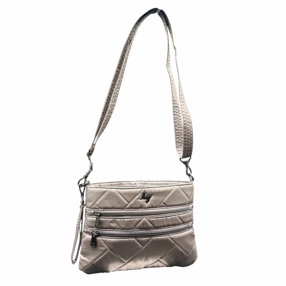 Lug Quilted Champagne Crossbody Bag Multi Zip Nylon Travel Purse